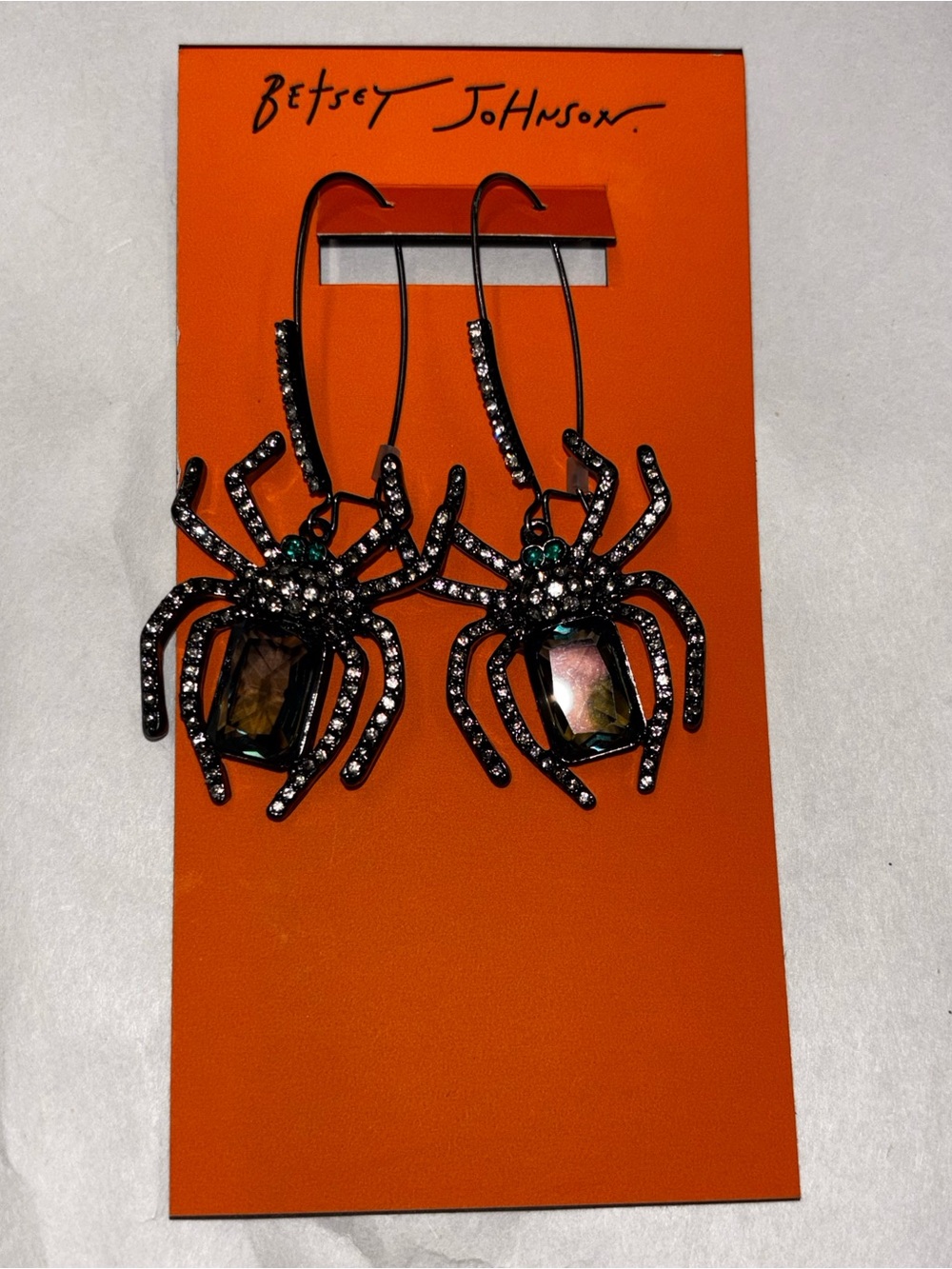 Betsey Johnson Spider Pave Earrings New